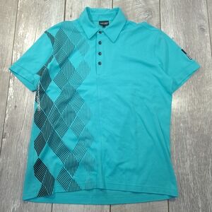 Galvin Green Polo Shirt Mens XL Teal Geometric Comfort Tech Golf Short Sleeve